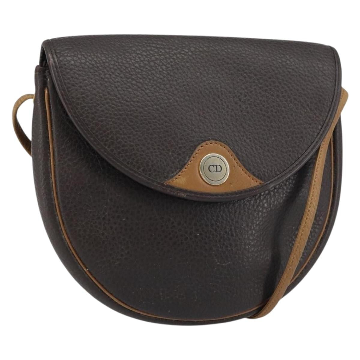 Christian Dior Vintage CD Flap Shoulder Bag Leather, BROWN, LEATHER, Shoulder bag