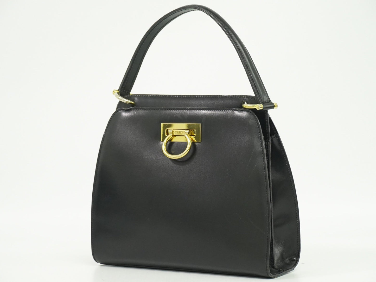 Celine Gancini Handbag Leather, BLACK, LEATHER, Handbag
