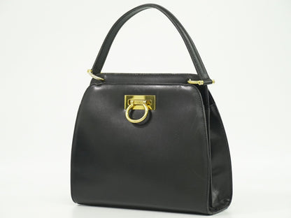 Celine Gancini Handbag Leather, BLACK, LEATHER, Handbag