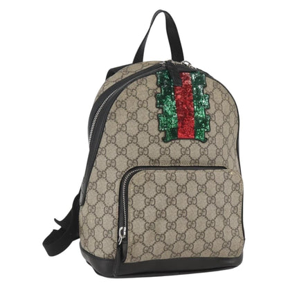 Gucci Zip Pocket Backpack Embellished GG Coated Canvas, BEIGE, PVC, Backpack