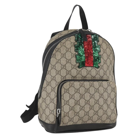 Gucci Zip Pocket Backpack Embellished GG Coated Canvas, BEIGE, PVC, Backpack