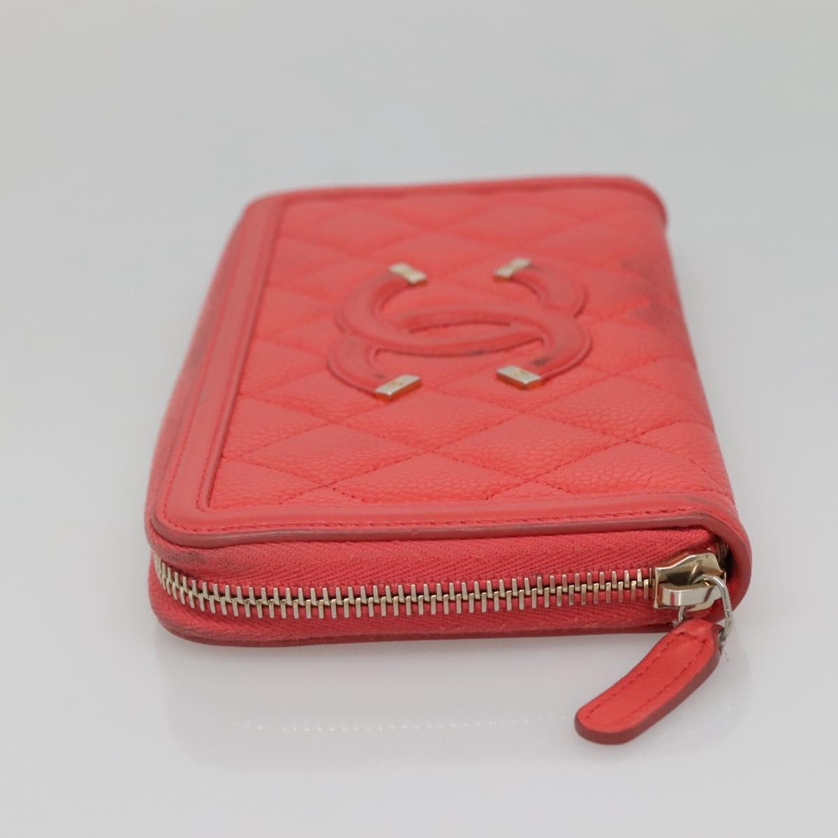 Chanel Filigree Zip Around Wallet Quilted Caviar, PINK, LEATHER, Wallets