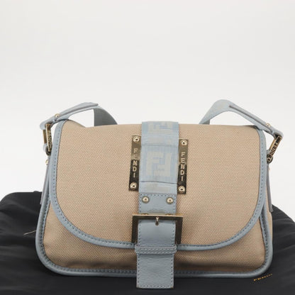 Fendi Logo Flap Shoulder Bag Canvas, BEIGE, CANVAS, Shoulder bag