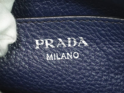 Prada Double Zip Crossbody Bag Vitello Daino, NAVY, LEATHER, Shoulder bag