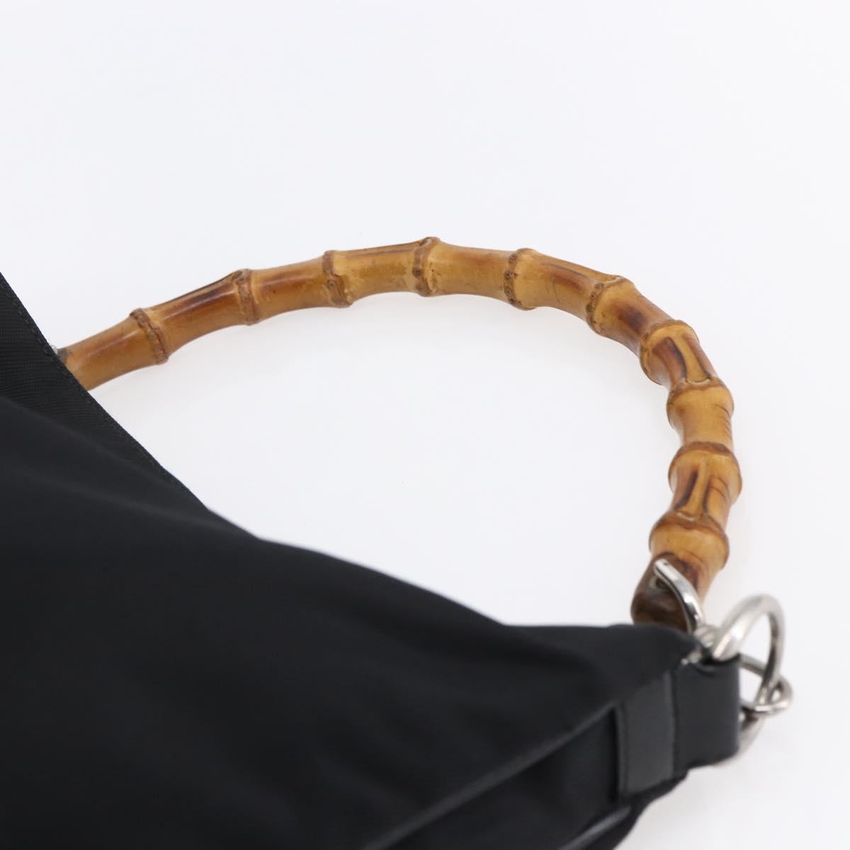 Gucci Vintage Bamboo Handle Open Hobo Nylon, BLACK, NYLON, Handbag