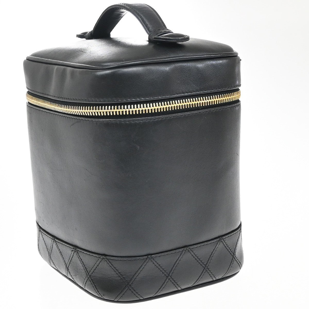 Chanel Vintage Cosmetic Case Leather, BLACK, LEATHER, Handbag