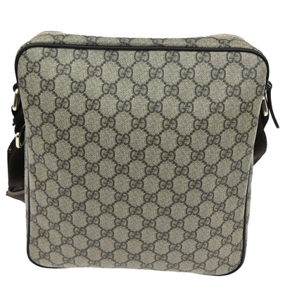 Gucci Front Zip Messenger GG Coated Canvas, BROWN, CANVAS, Shoulder bag