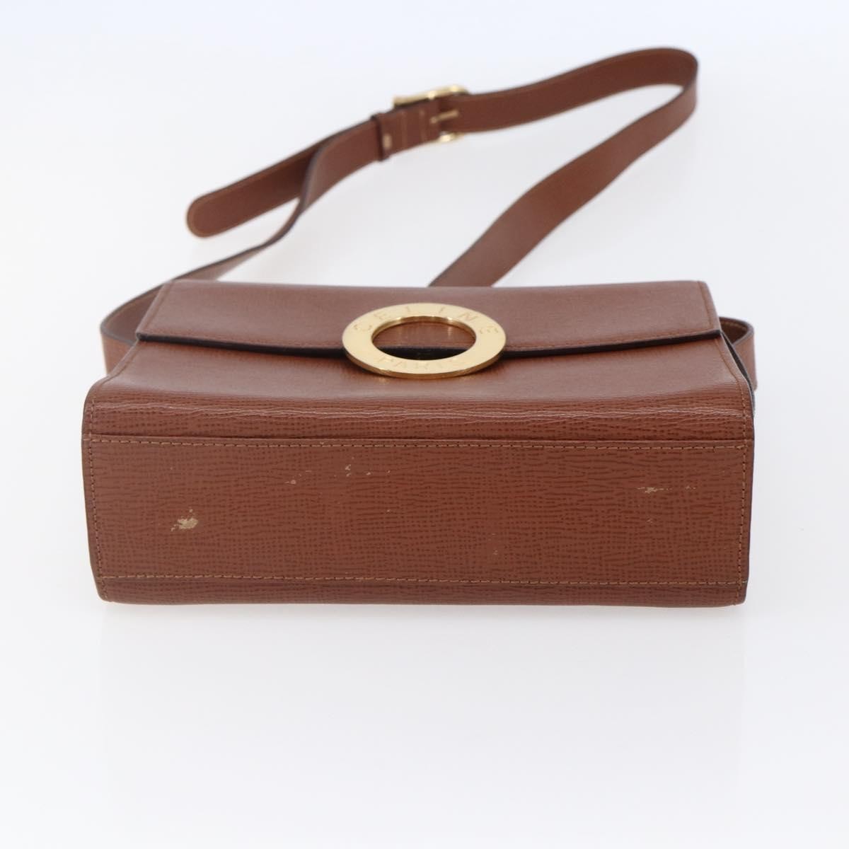 Celine Circle logo Leather, BROWN, LEATHER, Handbag