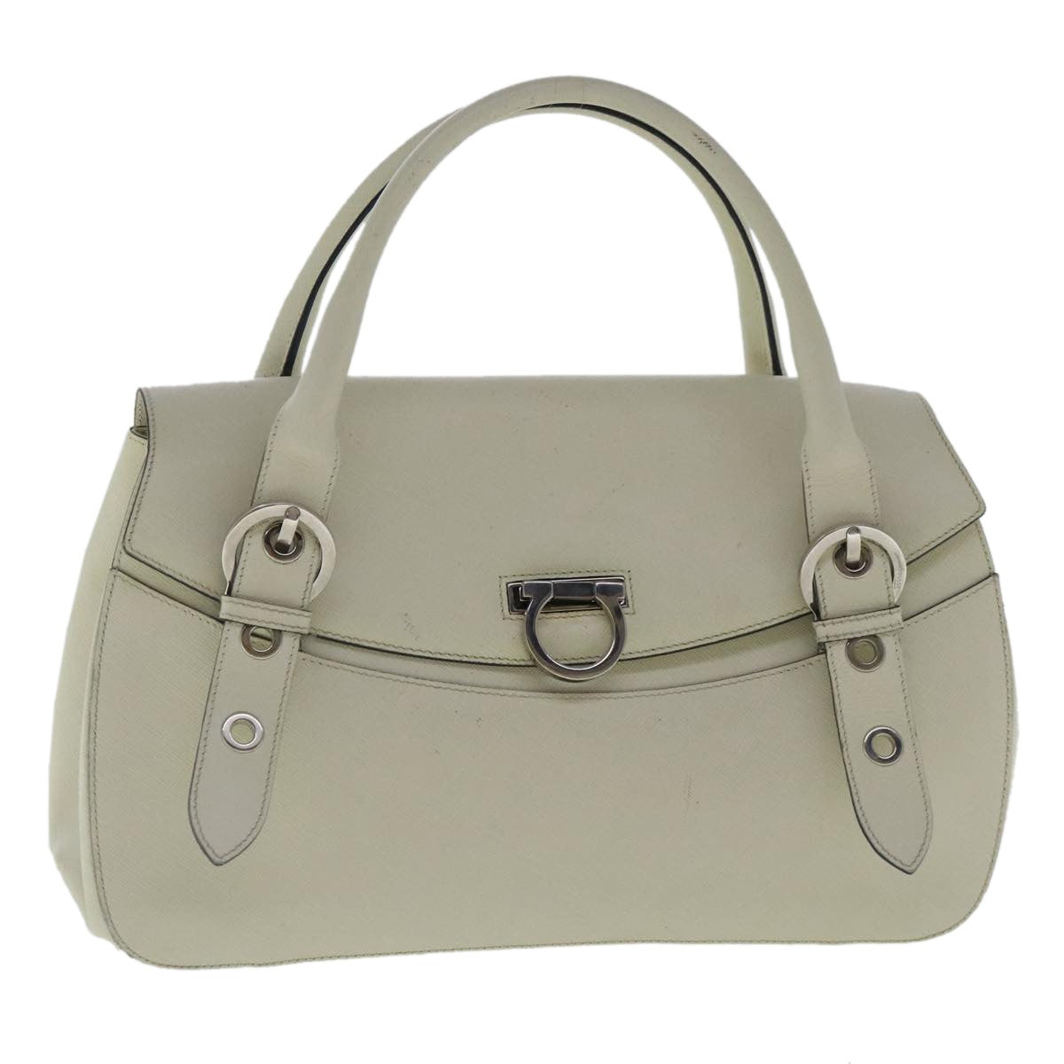 Salvatore Ferragamo Gancini handbag Leather, WHITE, LEATHER, Shoulder bag