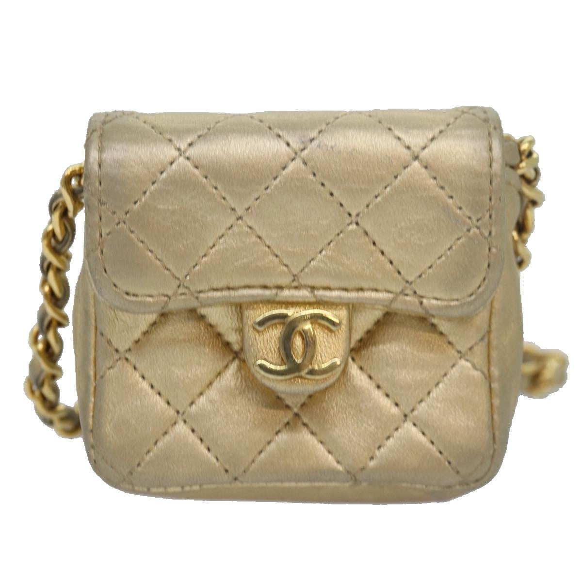 Chanel Vintage Square CC Flap Bag Quilted Leather, Gold, Leather, Shoulder Bag