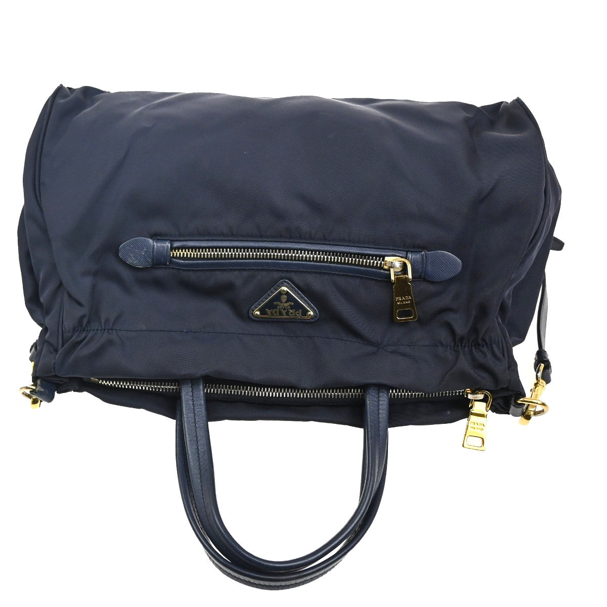Prada Zip Convertible Shopping Tote Tessuto with Saffiano Leather, NAVY, NYLON, Handbag