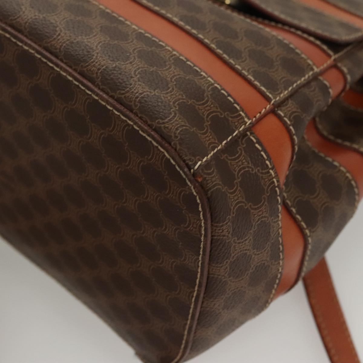 Celine Vintage Drawstring Flap Backpack Macadam Coated Canvas, BROWN, CANVAS, Backpack