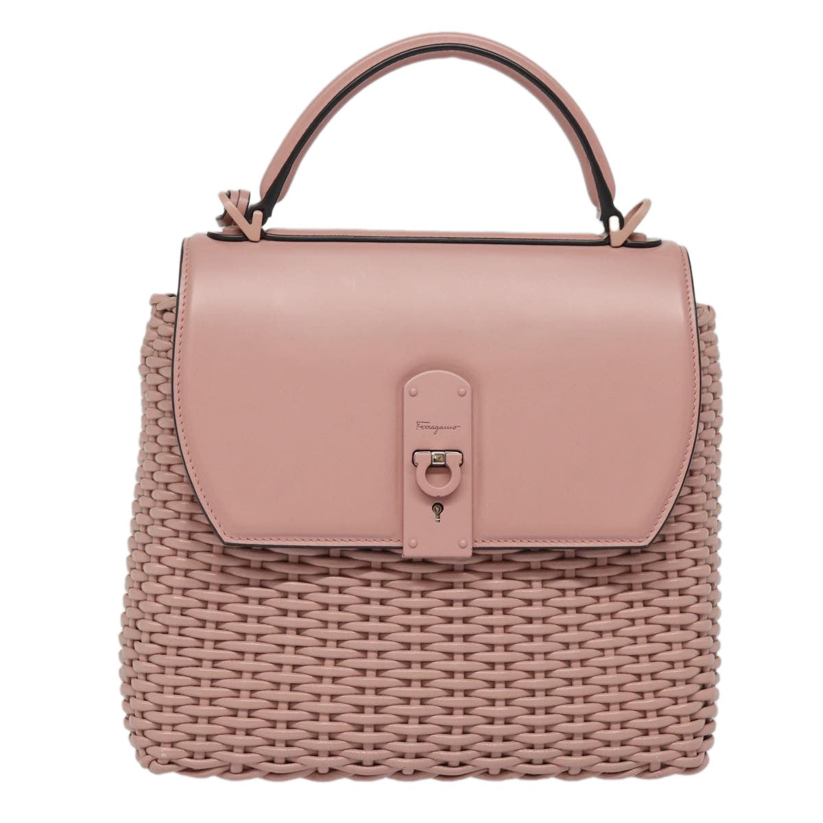 Salvatore Ferragamo Boxyz Top Handle Bag Woven Leather, PINK, LEATHER, Shoulder bag