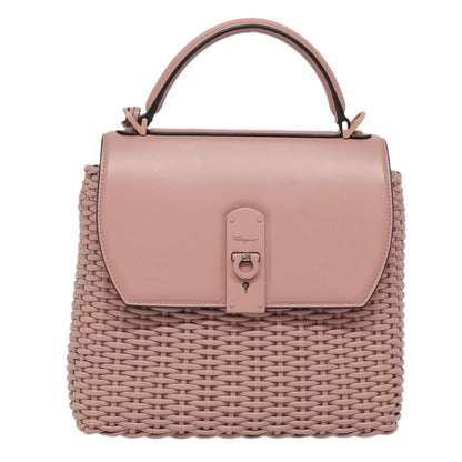 Salvatore Ferragamo Boxyz Top Handle Bag Woven Leather, PINK, LEATHER, Shoulder bag