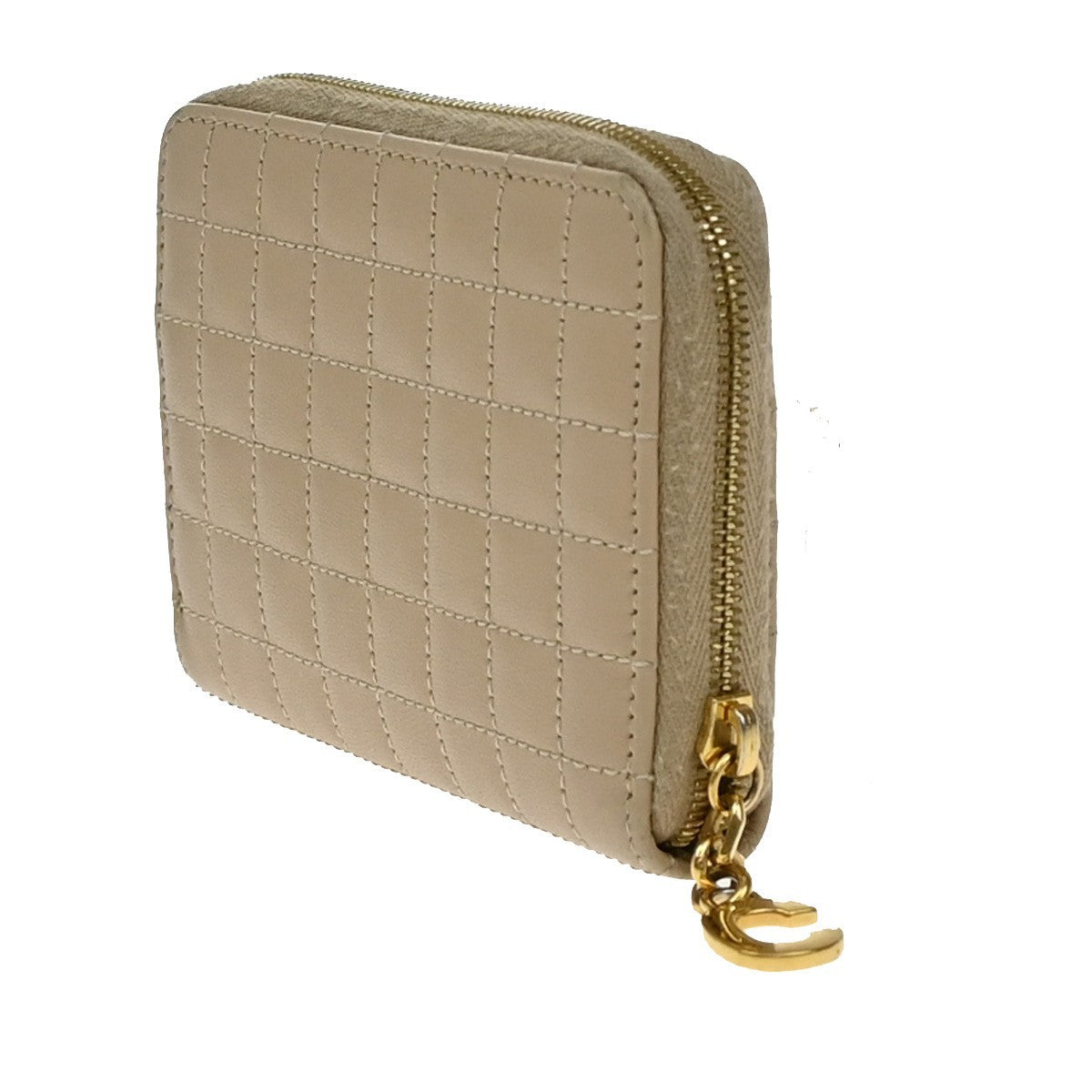 Celine C Charm Zip Around Wallet Quilted Leather, BEIGE, LEATHER, Wallets