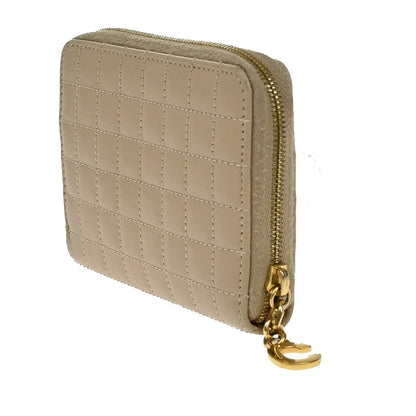 Celine C Charm Zip Around Wallet Quilted Leather, BEIGE, LEATHER, Wallets