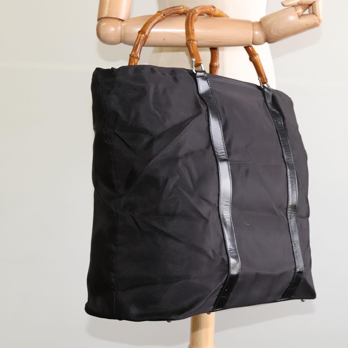 Gucci Vintage Bamboo Handle Tote Nylon, BLACK, NYLON, Tote bag