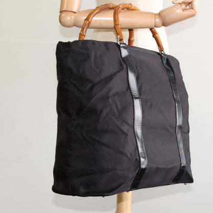 Gucci Vintage Bamboo Handle Tote Nylon, BLACK, NYLON, Tote bag