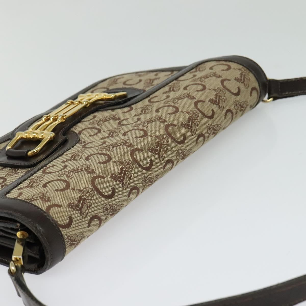 Celine C Sulky Shoulder bag Canvas and Leather, BROWN, CANVAS, Shoulder bag