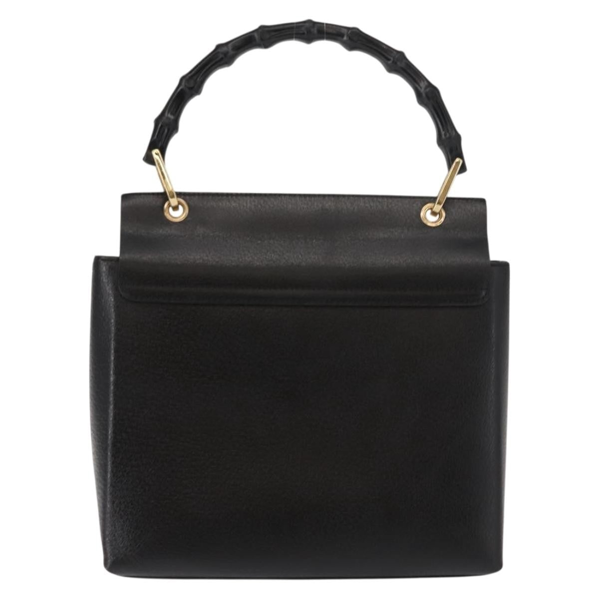 Gucci Vintage Bamboo Handle Bag Leather, BLACK, LEATHER, Handbag