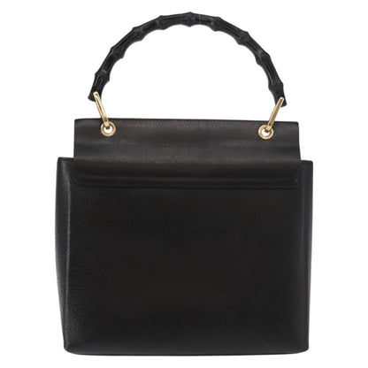Gucci Vintage Bamboo Handle Bag Leather, BLACK, LEATHER, Handbag