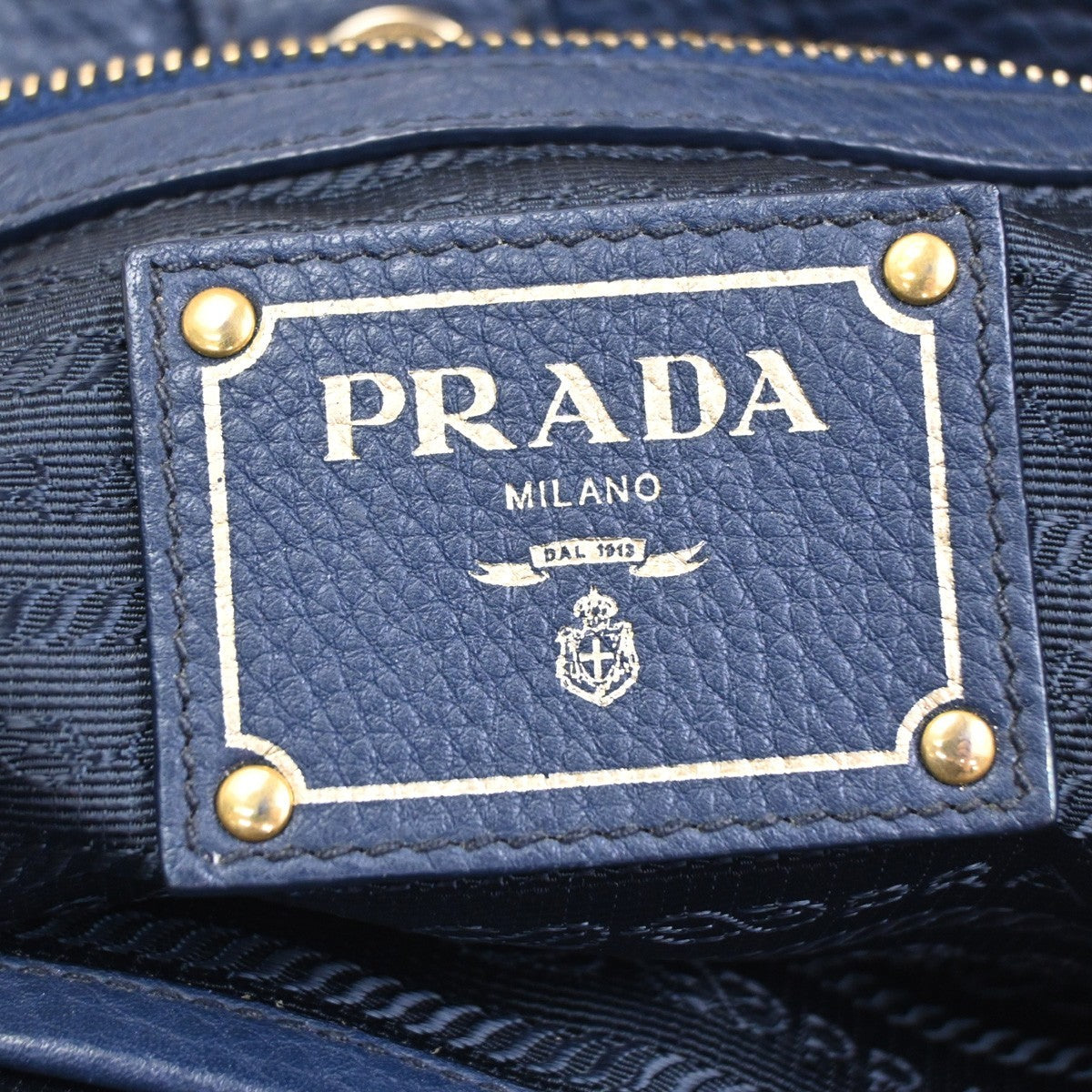 Prada Shopping Tote Vitello Daino, Navy, Leather, Tote Bag