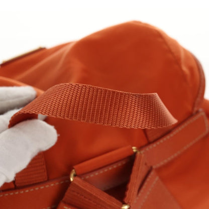 Prada Vela Double Front Pocket Backpack Tessuto with Saffiano Leather, ORANGE, NYLON, Backpack