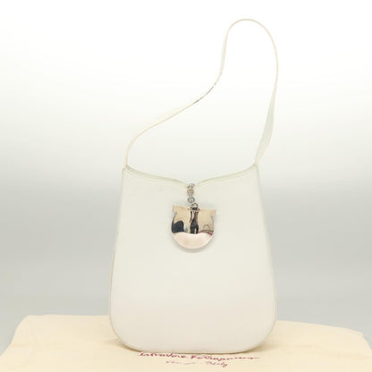 Salvatore Ferragamo Gancini Shoulder Bag Leather, WHITE, LEATHER, Shoulder bag