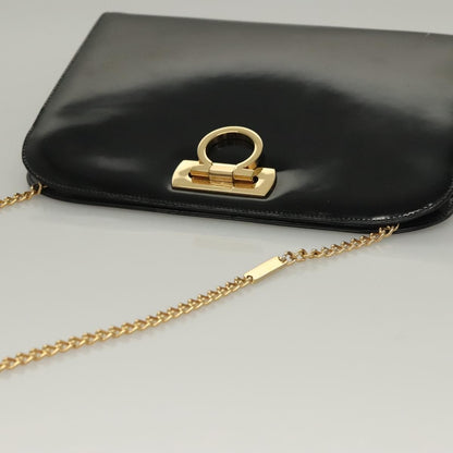 Salvatore Ferragamo Gancini Shoulder Bag Patent Leather, BLACK, PATENT_LEATHER, Shoulder bag