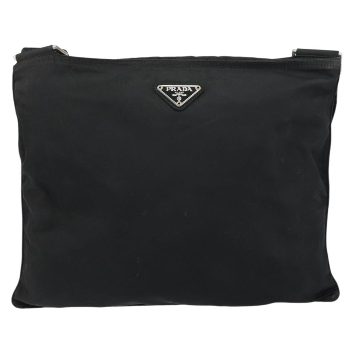 Prada Flat Messenger Bag Tessuto, BLACK, NYLON, Shoulder bag