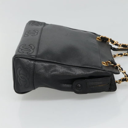 Chanel Vintage Stitched CC Shoulder Bag Caviar, BLACK, LEATHER, Shoulder bag