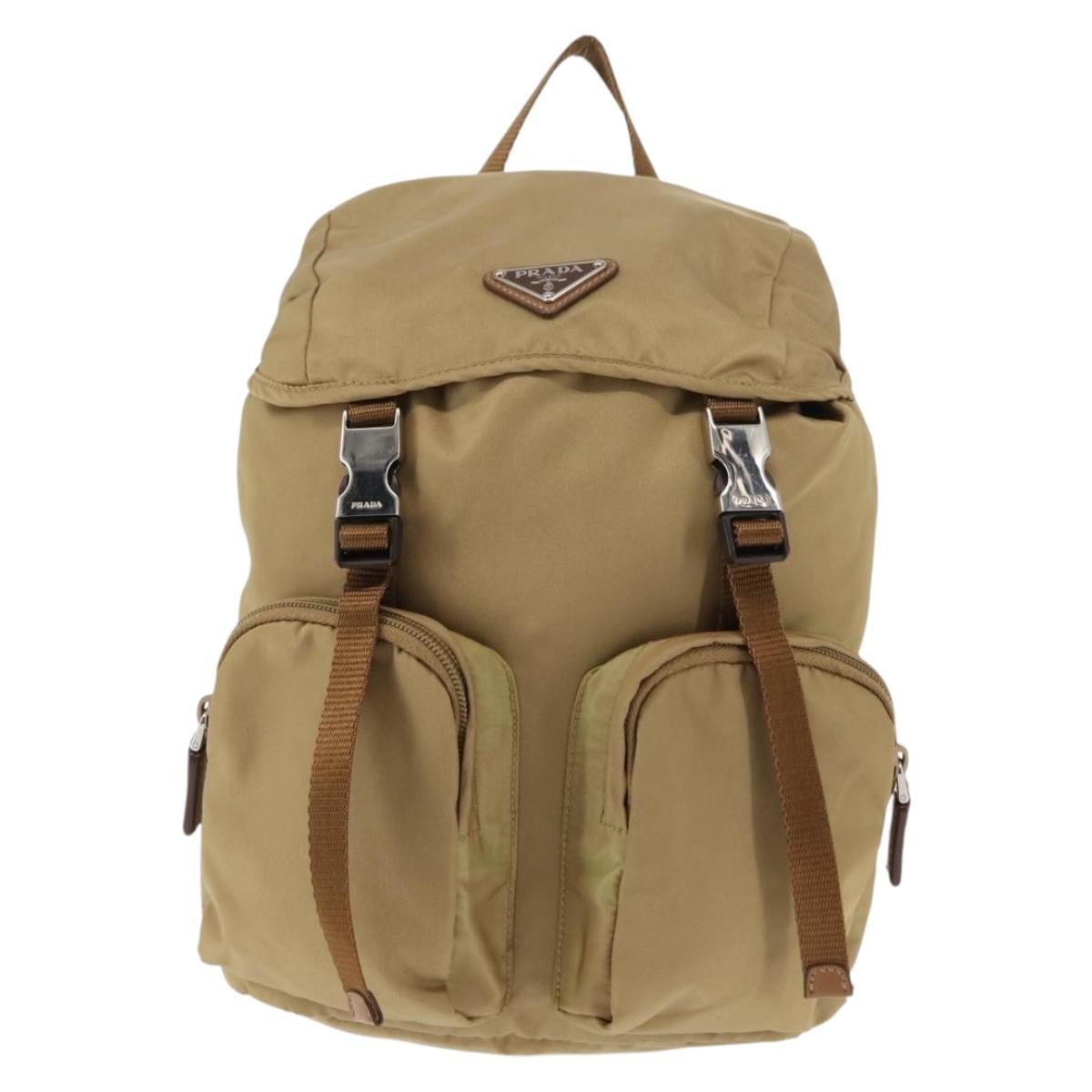 Prada Double Pocket Buckle Backpack Tessuto, BEIGE, NYLON, Backpack