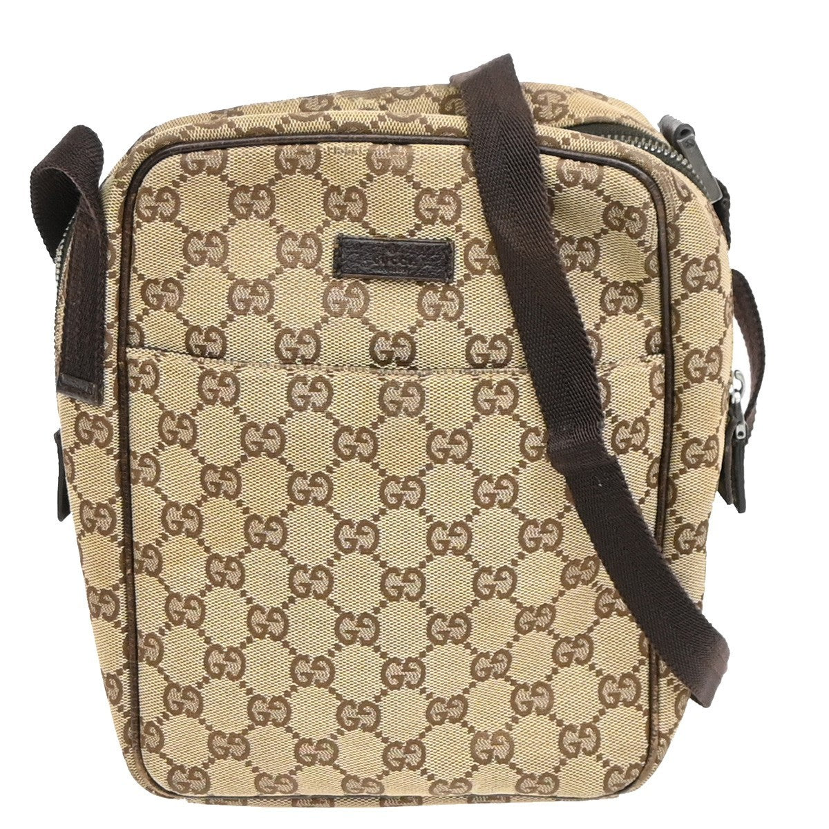 Gucci Vintage Front Pocket Flat Messenger GG Canvas, BEIGE, CANVAS, Shoulder bag