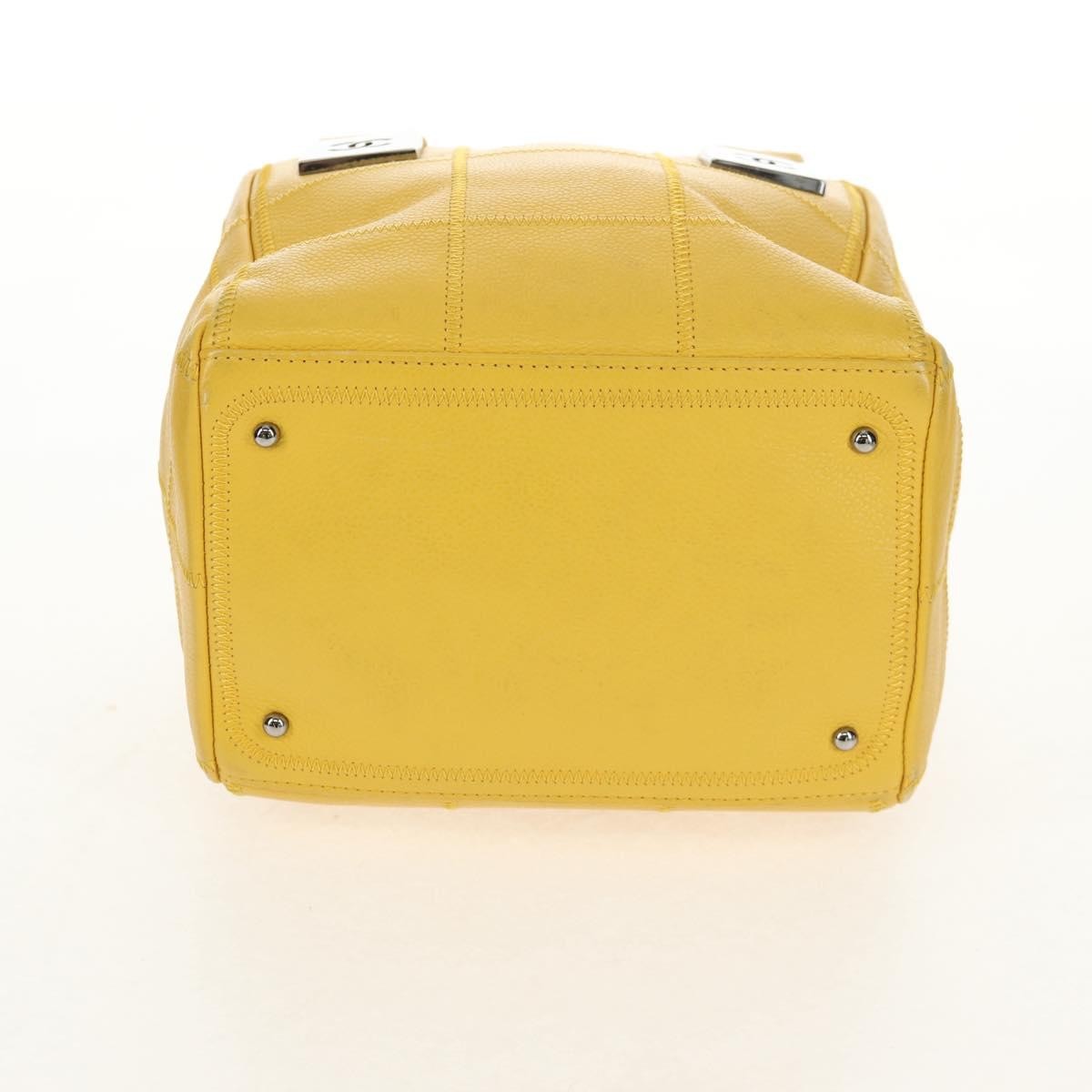 Chanel Square Stitch Bowler Bag Quilted Caviar, YELLOW, LEATHER, Handbag