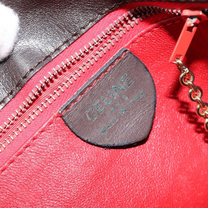 Celine Circle logo Leather, BROWN, LEATHER, Shoulder bag
