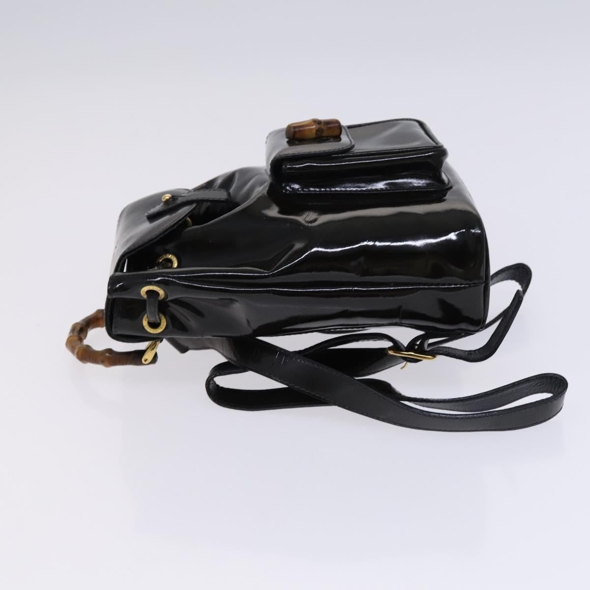 Gucci Vintage Bamboo Backpack Patent, Black, Patent Leather, Backpack