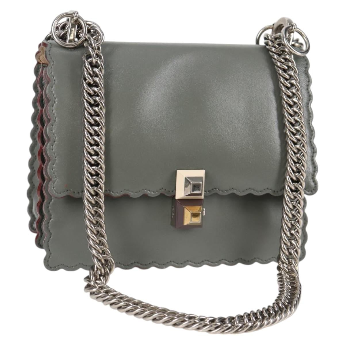 Fendi Kan I Bag Leather, GRAY, LEATHER, Handbag