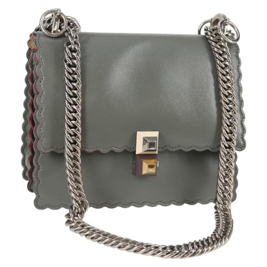 Fendi Kan I Bag Leather, GRAY, LEATHER, Handbag