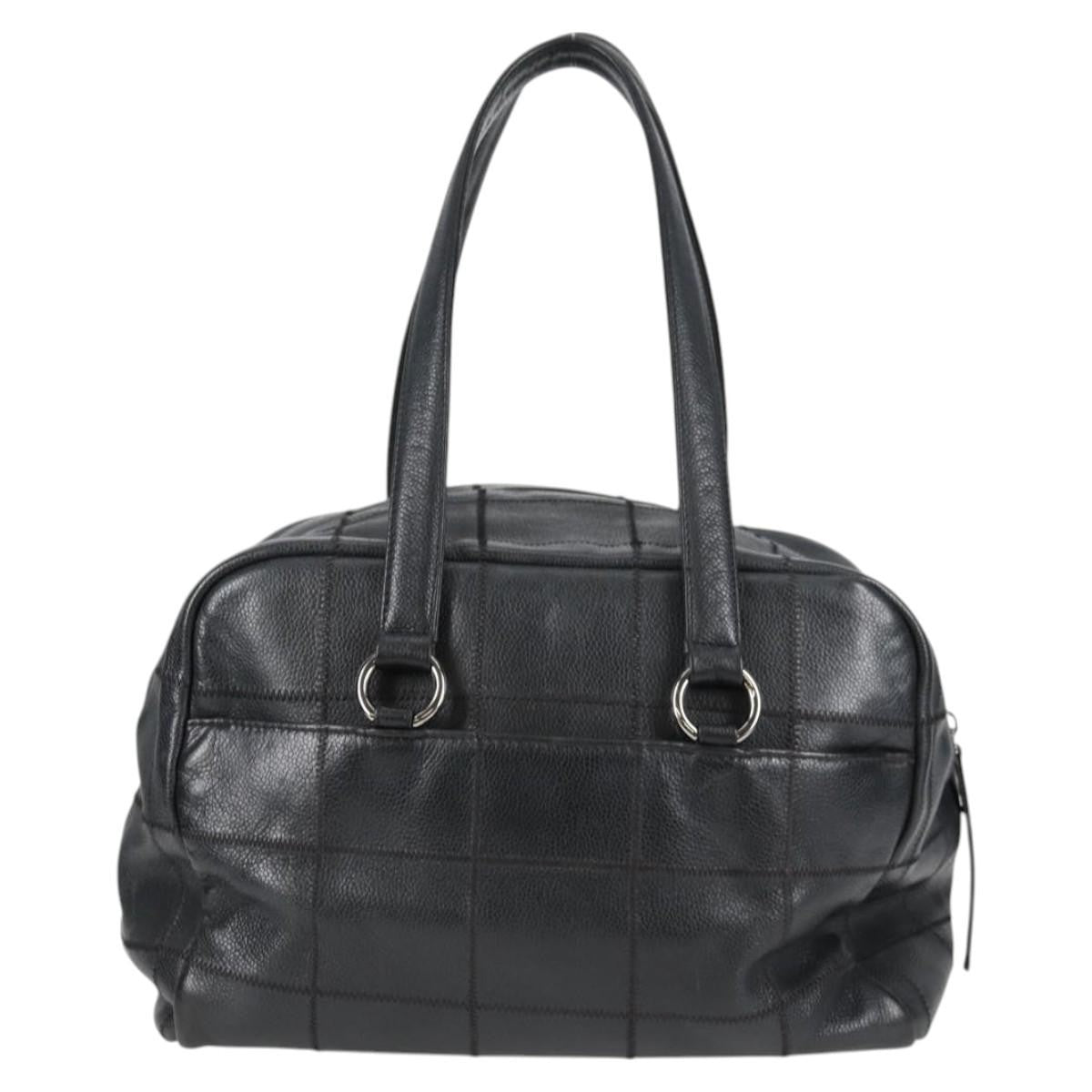 Chanel Square Stitch Shoulder Bag Quilted Caviar, BLACK, LEATHER, Shoulder bag