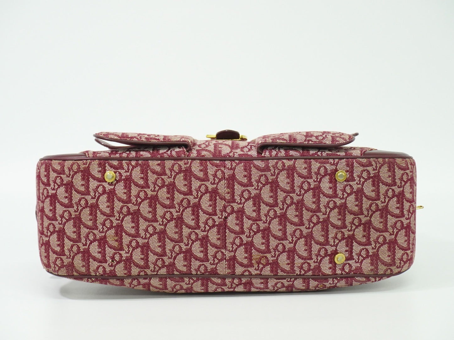 Christian Dior Vintage Saddle Bowler Bag Diorissimo Canvas, BURGUNDY, CANVAS, Handbag