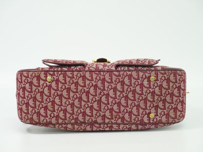 Christian Dior Vintage Saddle Bowler Bag Diorissimo Canvas, BURGUNDY, CANVAS, Handbag