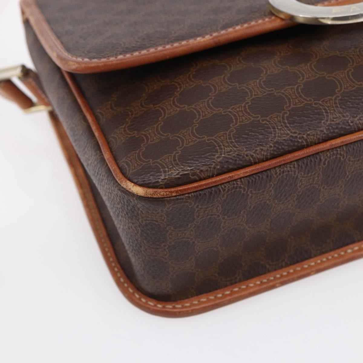 Celine Vintage Macadam Circle Logo Shoulder Bag Canvas and Leather, BROWN, CANVAS, Shoulder bag