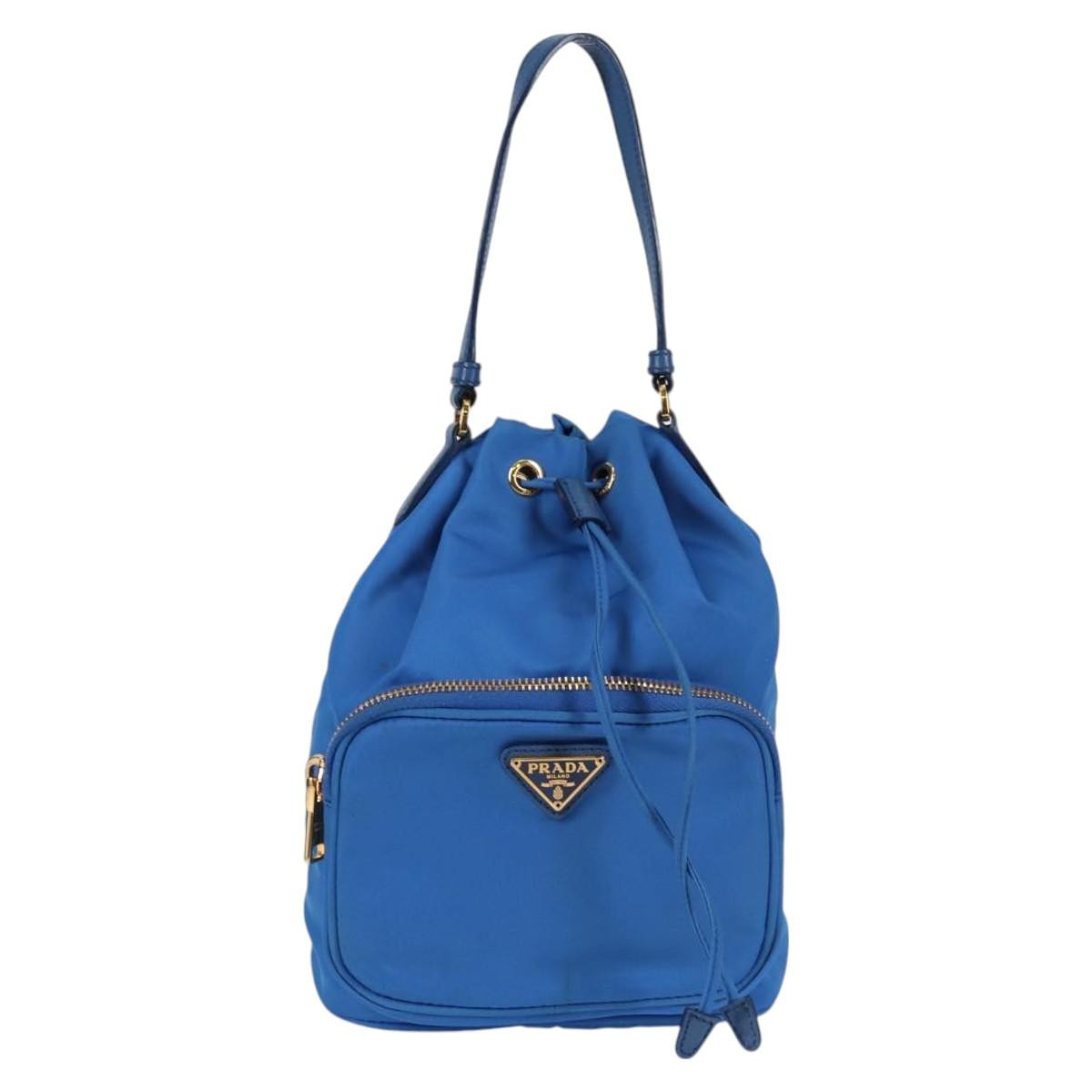 Prada Drawstring Bucket Bag Tessuto, BLUE, NYLON, Handbag