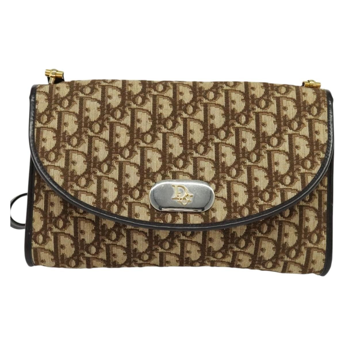 Christian Dior Vintage Flap Crossbody Bag Canvas, BROWN, CANVAS, Shoulder bag