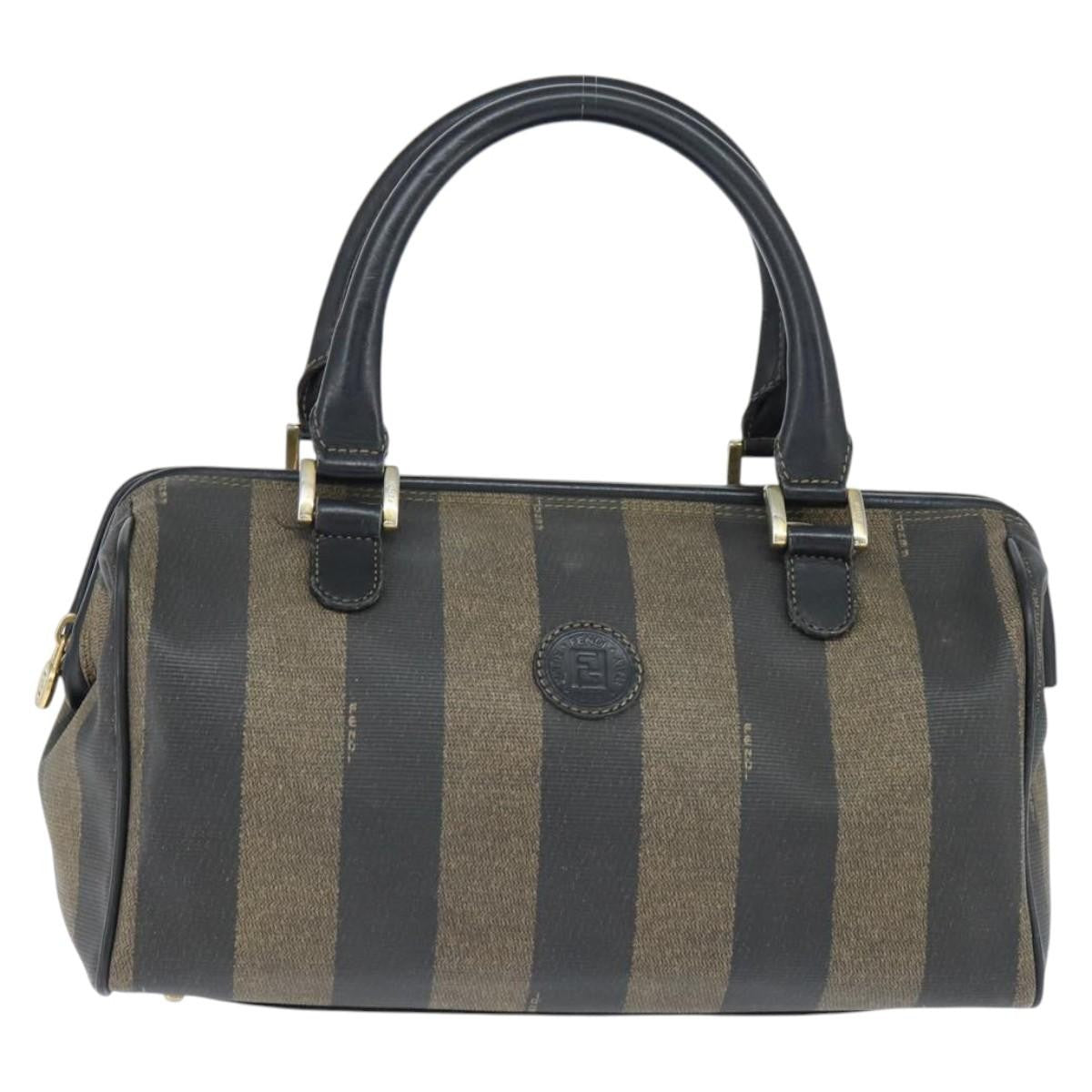 Fendi Vintage Pequin Boston Bag Coated Canvas, BROWN, CANVAS, Handbag