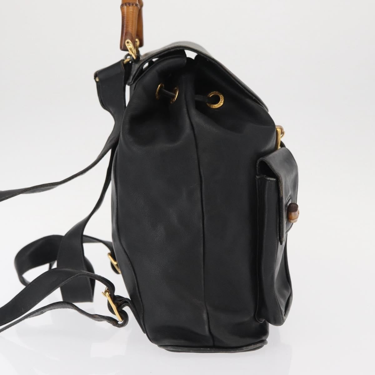 Gucci Vintage Bamboo Backpack Leather, BLACK, LEATHER, Backpack