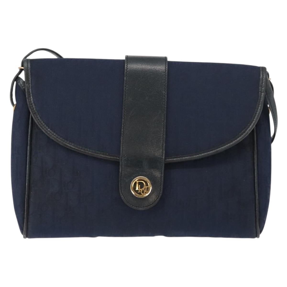 Christian Dior Vintage Trotter Shoulder Bag Canvas, NAVY, CANVAS, Shoulder bag