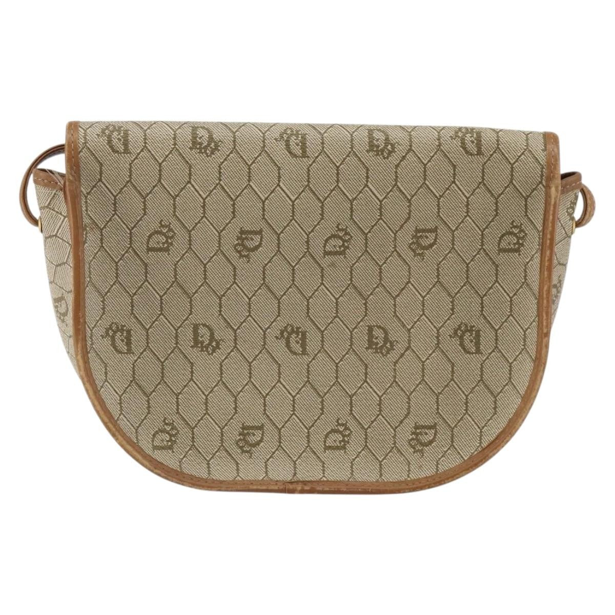 Christian Dior Vintage Honeycomb Shoulder Bag Canvas and Leather, BEIGE, CANVAS, Shoulder bag