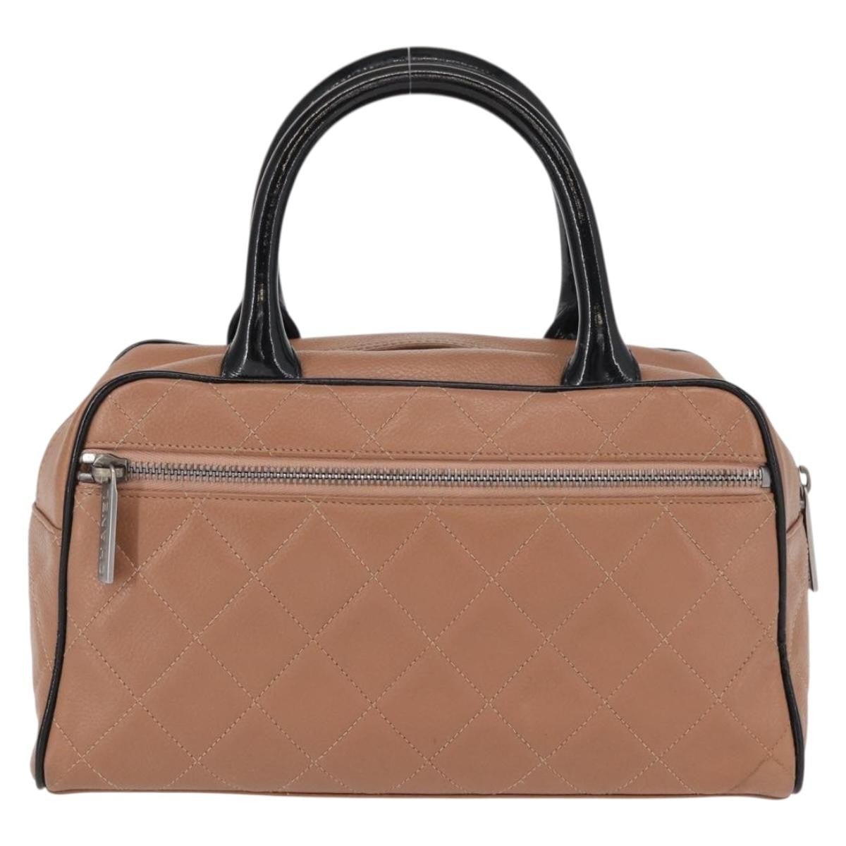 Chanel Embossed Logo Bowler Bag Quilted Caviar, BEIGE, LEATHER, Handbag