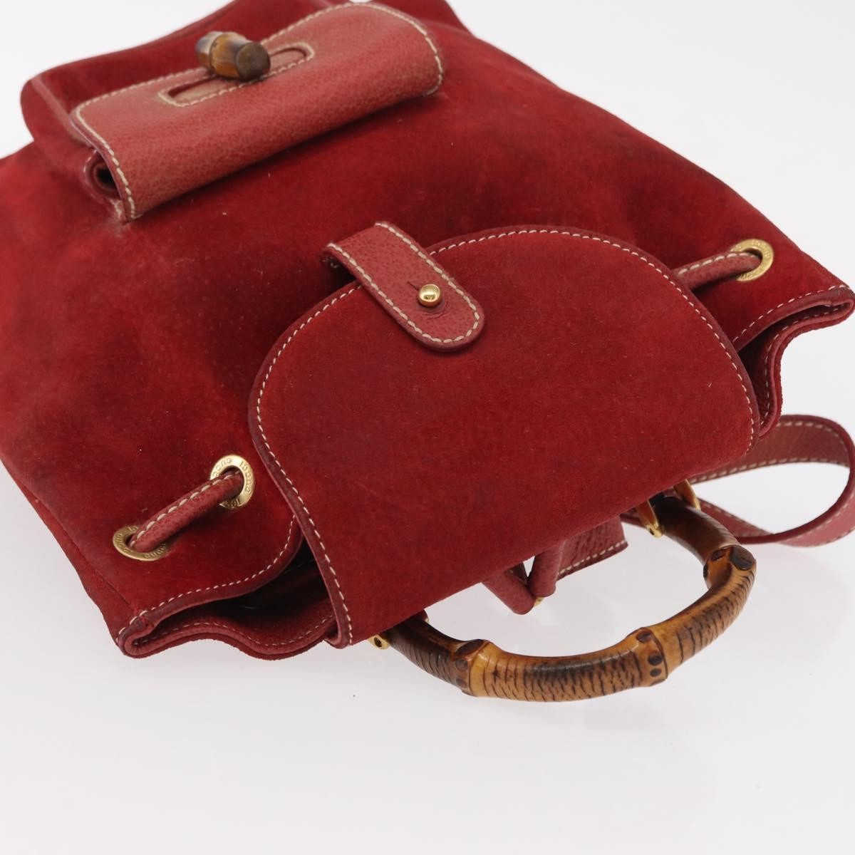 Gucci Vintage Bamboo Backpack Suede, RED, SUEDE, Backpack